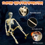 36" Full Body Skeleton Decoration,Halloween Posable Skeleton with Lights, Posable Joints Gothic Skeletons Decoration for Outdoor Indoor Yard Patio Haunted House,Light Up Spooky Party Props Decor