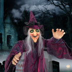 Halloween Witch Hanging Animated Screaming Witch w/ Pre-Recorded Sound, LED Eyes for Yard Outdoor Home Garden