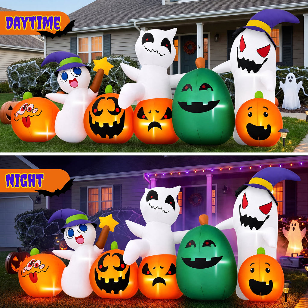 7ft Long Halloween Inflatable with Lights,Pumpkin Ghost for Outdoor Decorations