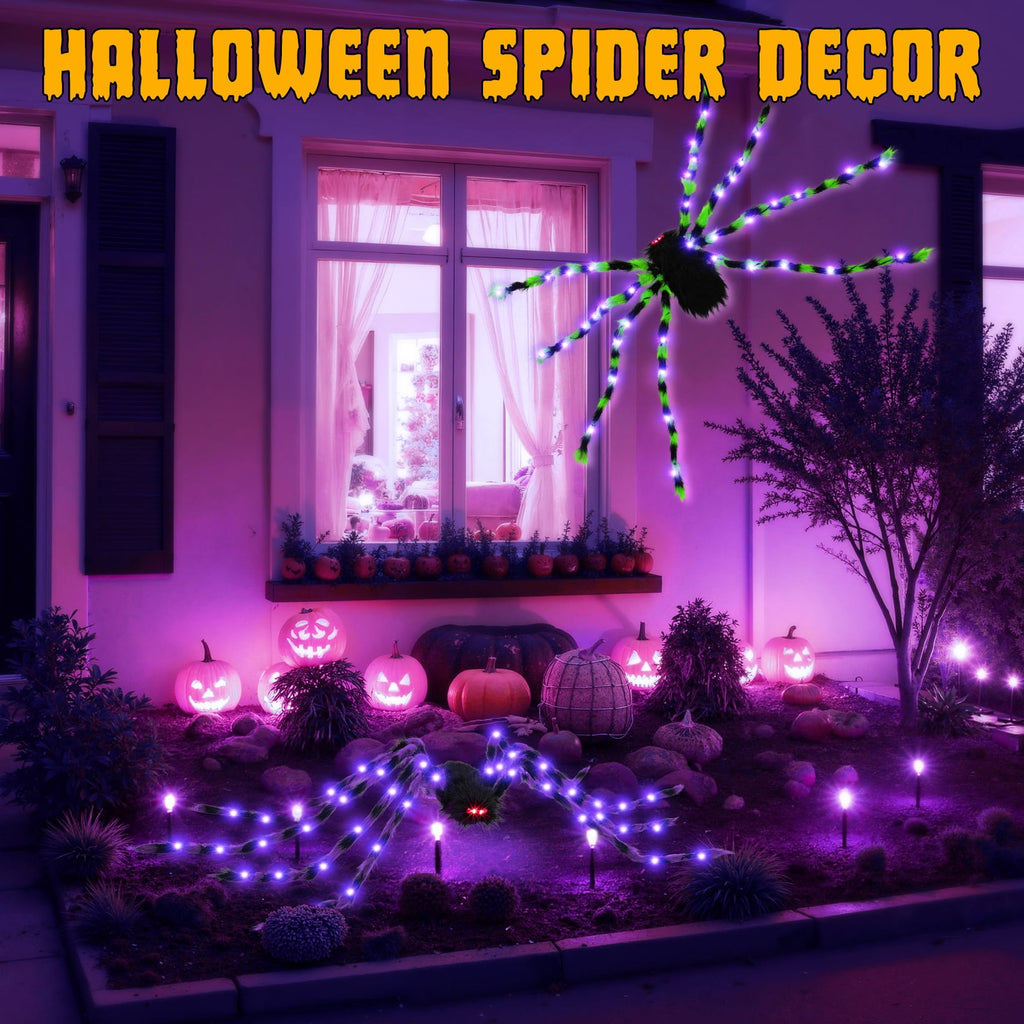 Halloween Decorations Outdoor, 5Ft Giant Spider Light Up Spider, 2 Pack Scary Large Halloween Spider Decor for Home Party Favor Yard Decor