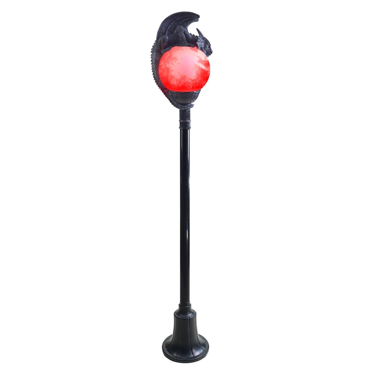 TT59073 6 ft. Light-Up Flaming Dragon Lamp Post with Sound Halloween Decoration