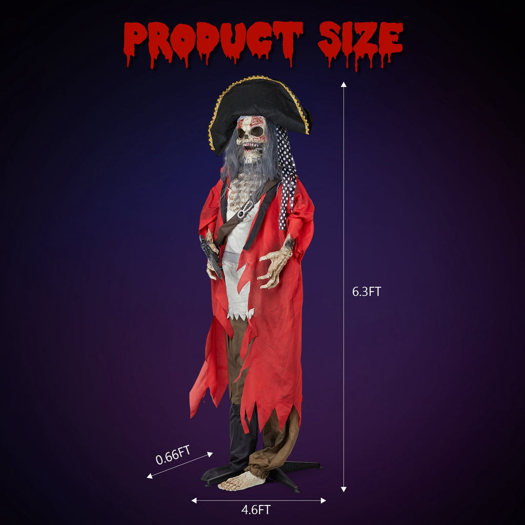 6.3FT Halloween Animatronic Pirate Standing Pirate The Sound Activated Halloween Prop