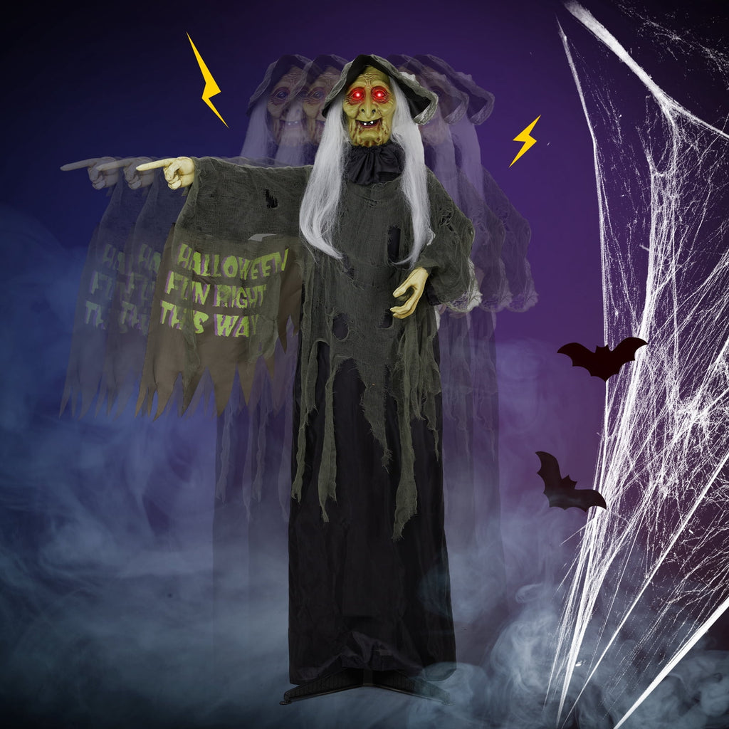 6FT Halloween Animatronic Witch Standing Outdoor Halloween Decoration w/ Red Eyes,Scary Sounds
