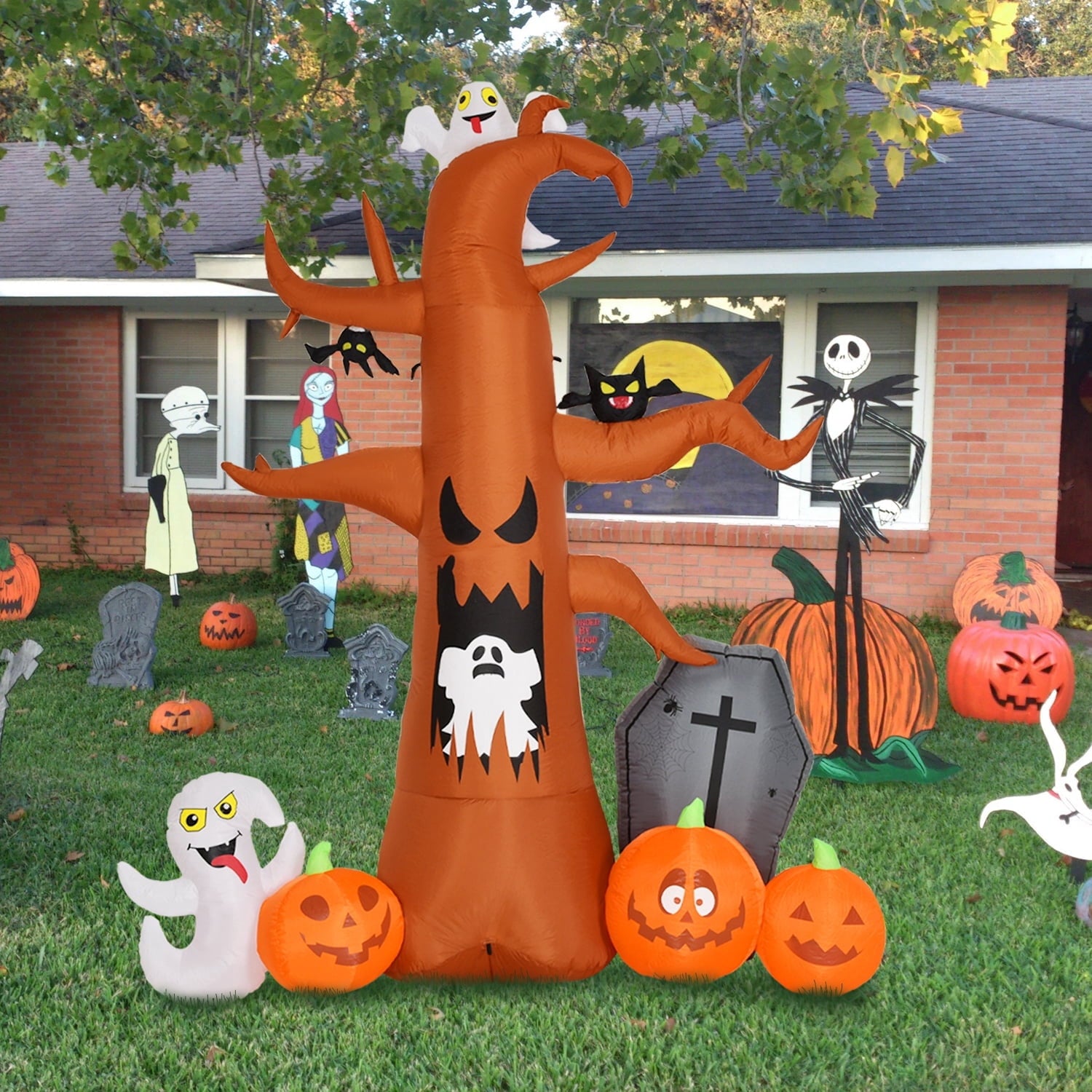Coolmade 8 ft Halloween Inflatable Outdoor Dead Tree with Ghosts Pumpkins Tombstone Bat, Halloween Blow Up Yard Decorations Clearance with Build-in LED Lights for Holiday Party Lawn Yard Garden