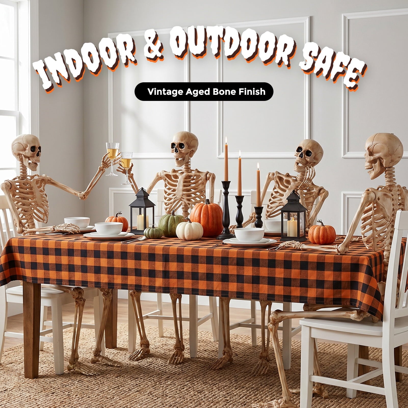 5.4ft Halloween Skeleton Decorations, Weathered Posable Skeleton Decor for Halloween Decorations Outdoor Indoor