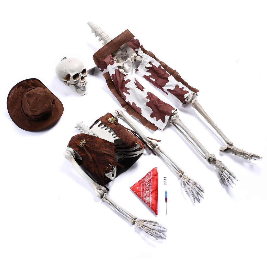 Yescom Halloween 5.6Ft Life Size Skeleton Cowboy Detailed Costume Outdoor Indoor Haunted House Props Decor 2026