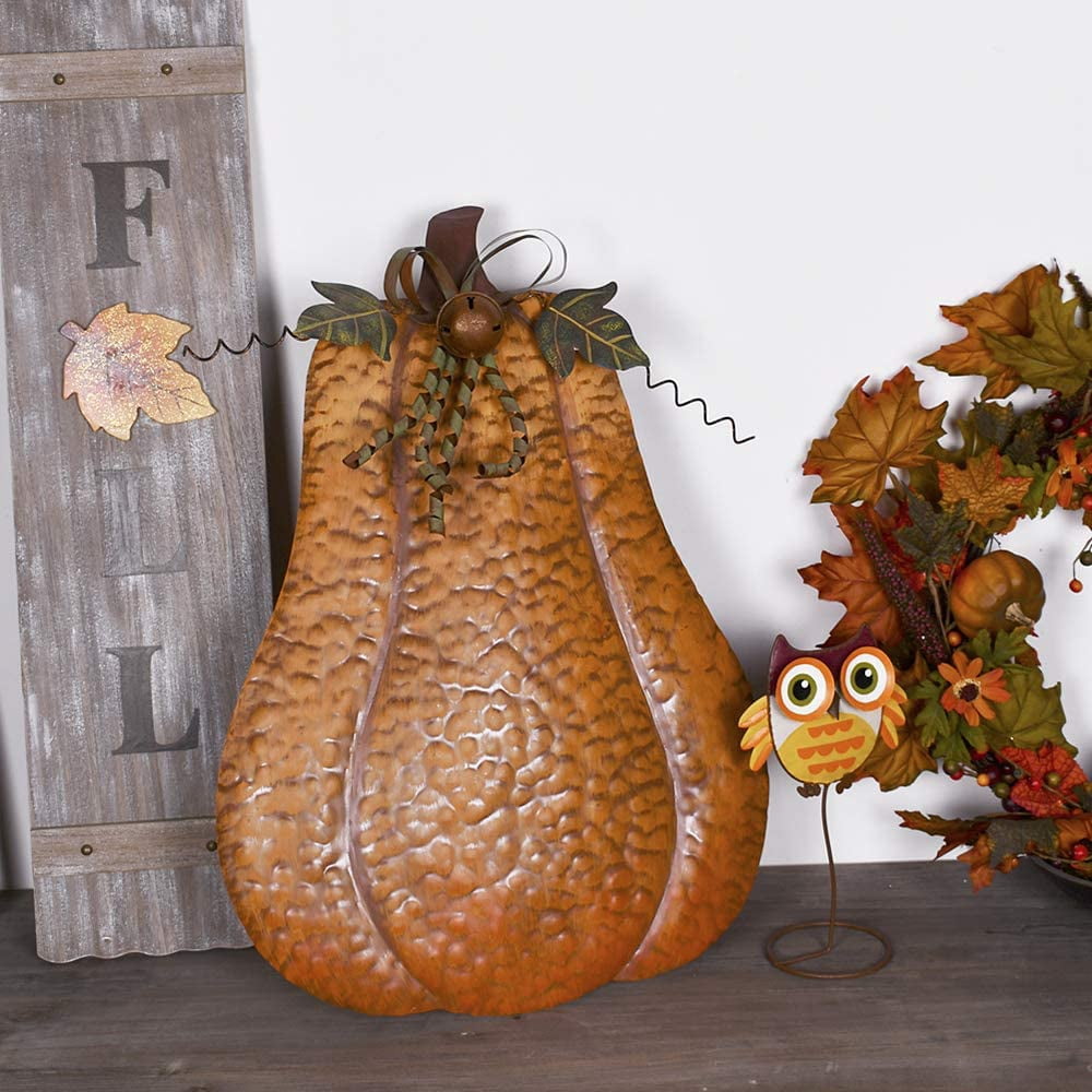 Metal Pumpkin Harvest Fall Decor Thanksgiving Halloween Outdoor Yard Garden Decor Free Standing Pumpkin Decorations for Home (H-24.5")