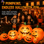 7.5 FT Long Halloween Inflatables Pumpkin Family Lighted,7 Pumpkins Blow Up Yard Decoration, Built-in LEDs, Stakes & Tethers Included for Outdoor Lawn Garden Halloween Decor