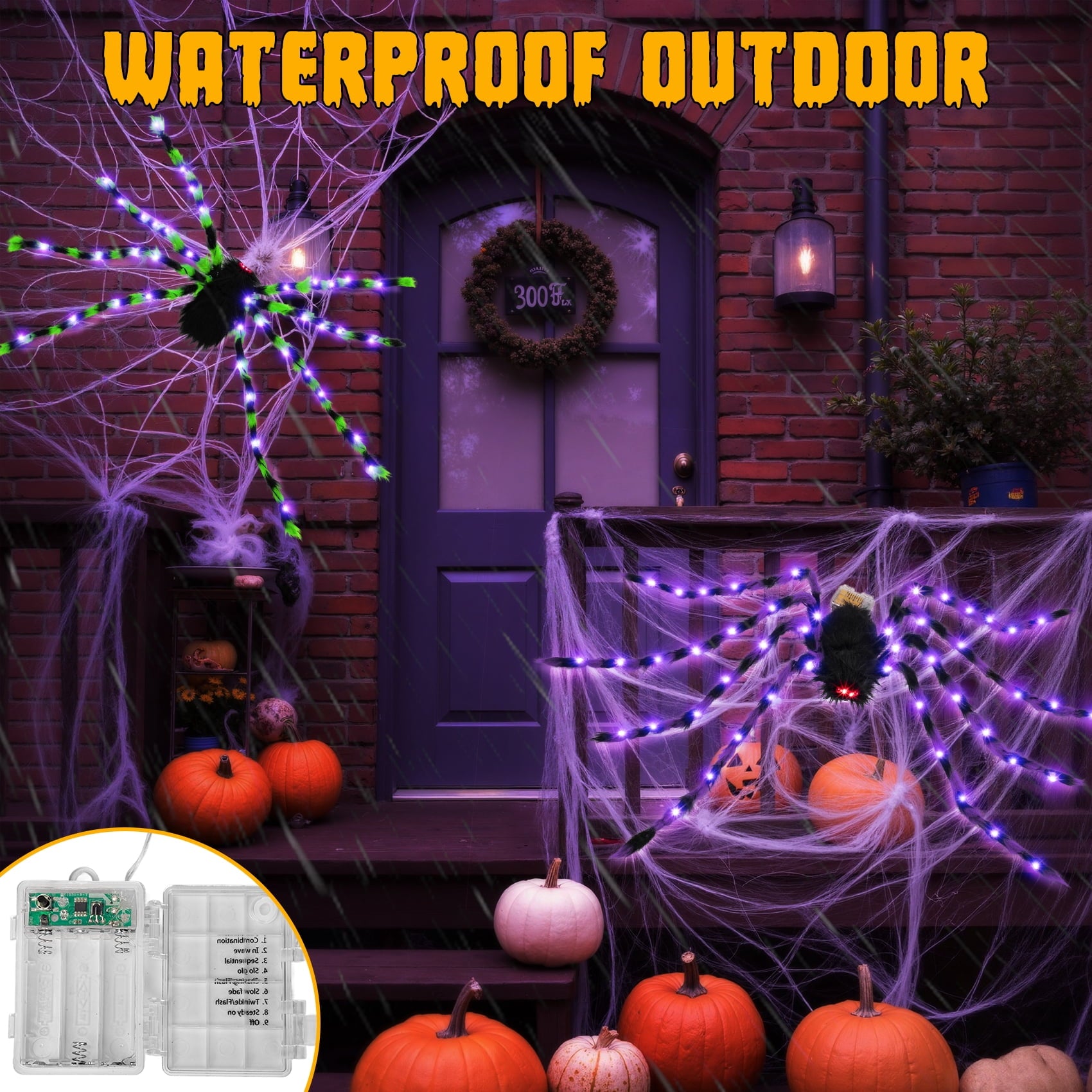 Halloween Decorations Outdoor, 5Ft Giant Spider Light Up Spider, 2 Pack Scary Large Halloween Spider Decor for Home Party Favor Yard Decor