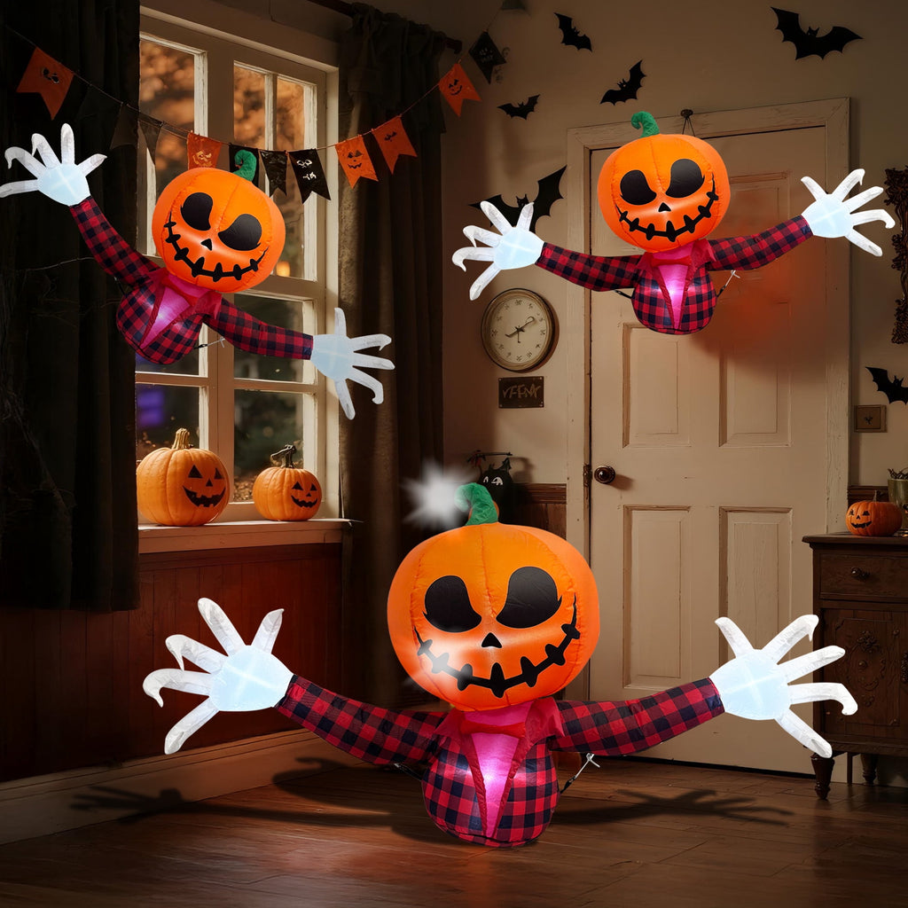 5 FT Halloween Inflatable Pumpkin Ghost  Outdoor LED Blow-Up Decoration with Giant Arms, Light-Up Eyes, Waterproof Yard Decor for Lawn and Garden