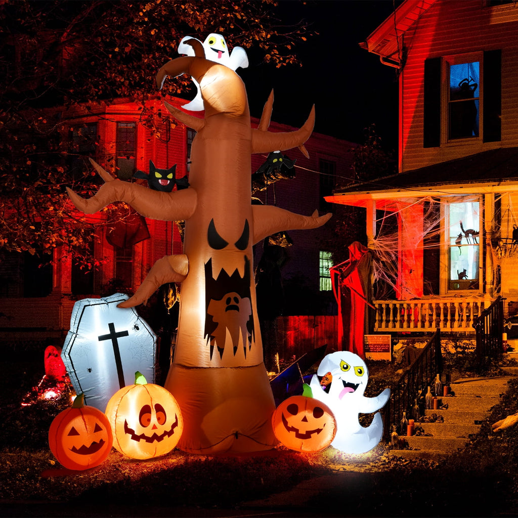 Coolmade 8 ft Halloween Inflatable Outdoor Dead Tree with Ghosts Pumpkins Tombstone Bat, Halloween Blow Up Yard Decorations Clearance with Build-in LED Lights for Holiday Party Lawn Yard Garden