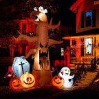 Coolmade 8 ft Halloween Inflatable Outdoor Dead Tree with Ghosts Pumpkins Tombstone Bat, Halloween Blow Up Yard Decorations Clearance with Build-in LED Lights for Holiday Party Lawn Yard Garden
