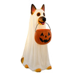Clearance! Halloween Ghost Dog Statue with Pumpkin Candy Bowl, 14" LED Ghost German Shepherd Blow-Molded Figurine Outdoor, Halloween Candy Holder Decoration Gift for Porch Yard Patio Indoor