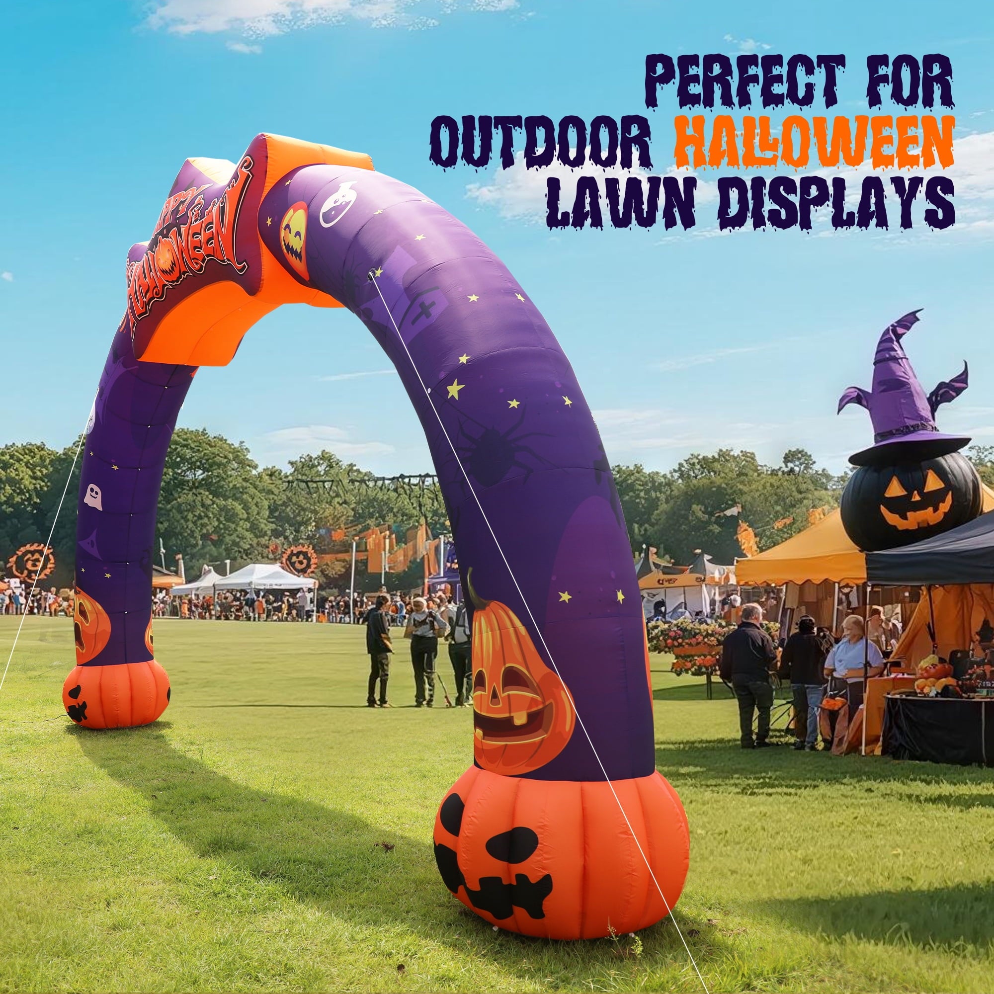 Wellcomer 27ft Halloween Giant Inflatable Pumpkin Arch with Built-in Blower - Halloween Outdoor Decor