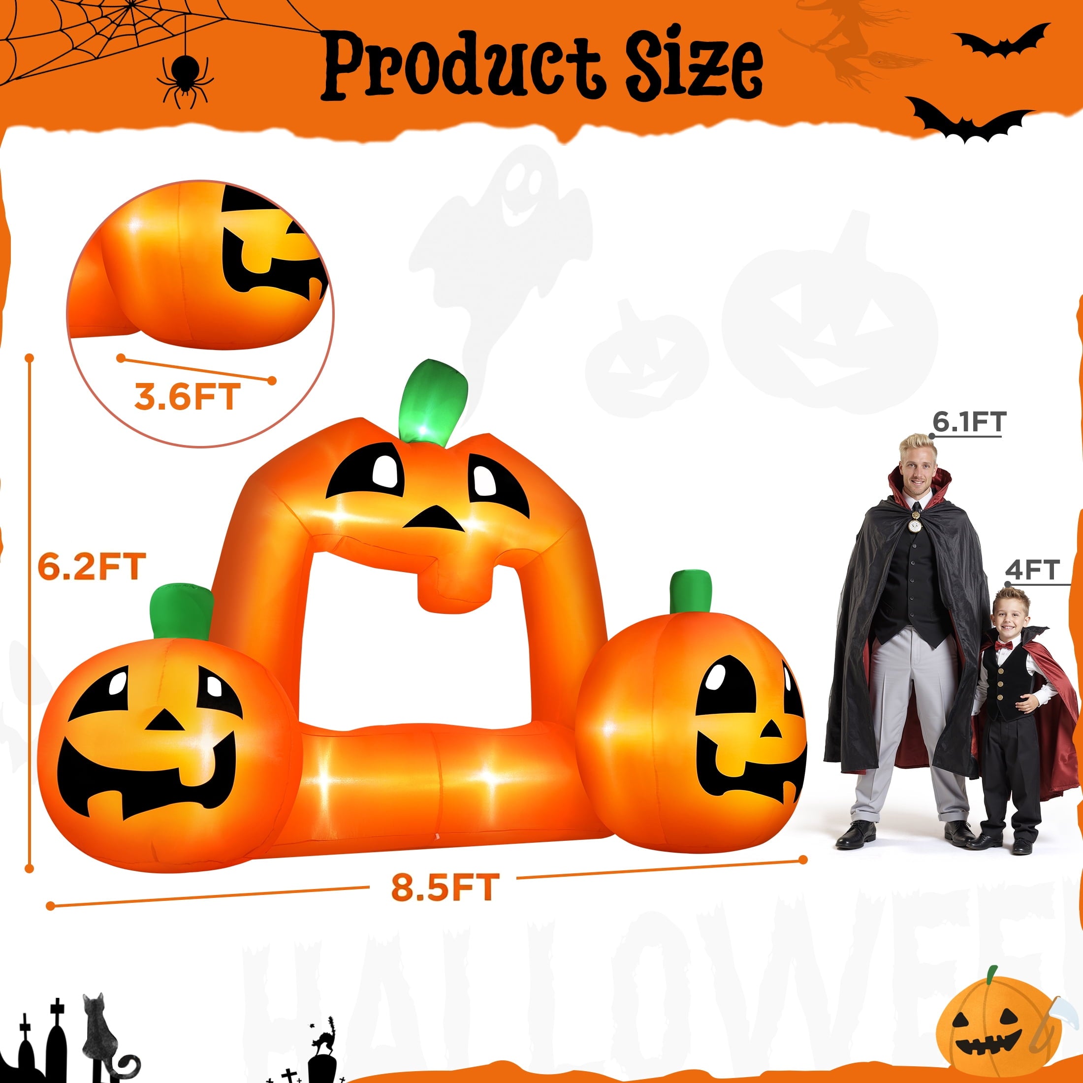 8.5FT Halloween Inflatable,Pumpkin Photo with Lights for Party Yard Decorations