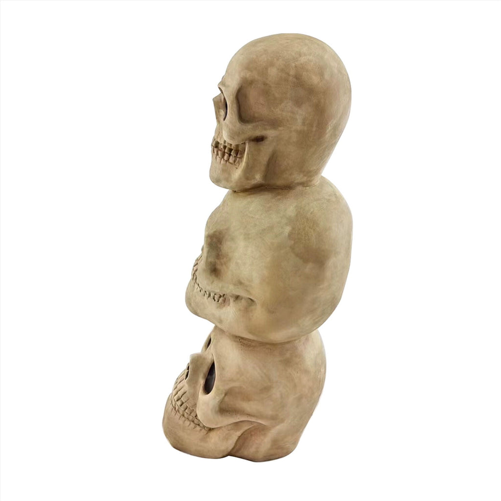 37" Skull Stack Statue with LED Eyes, Halloween Decor, HHMG036-1SKL-NAT