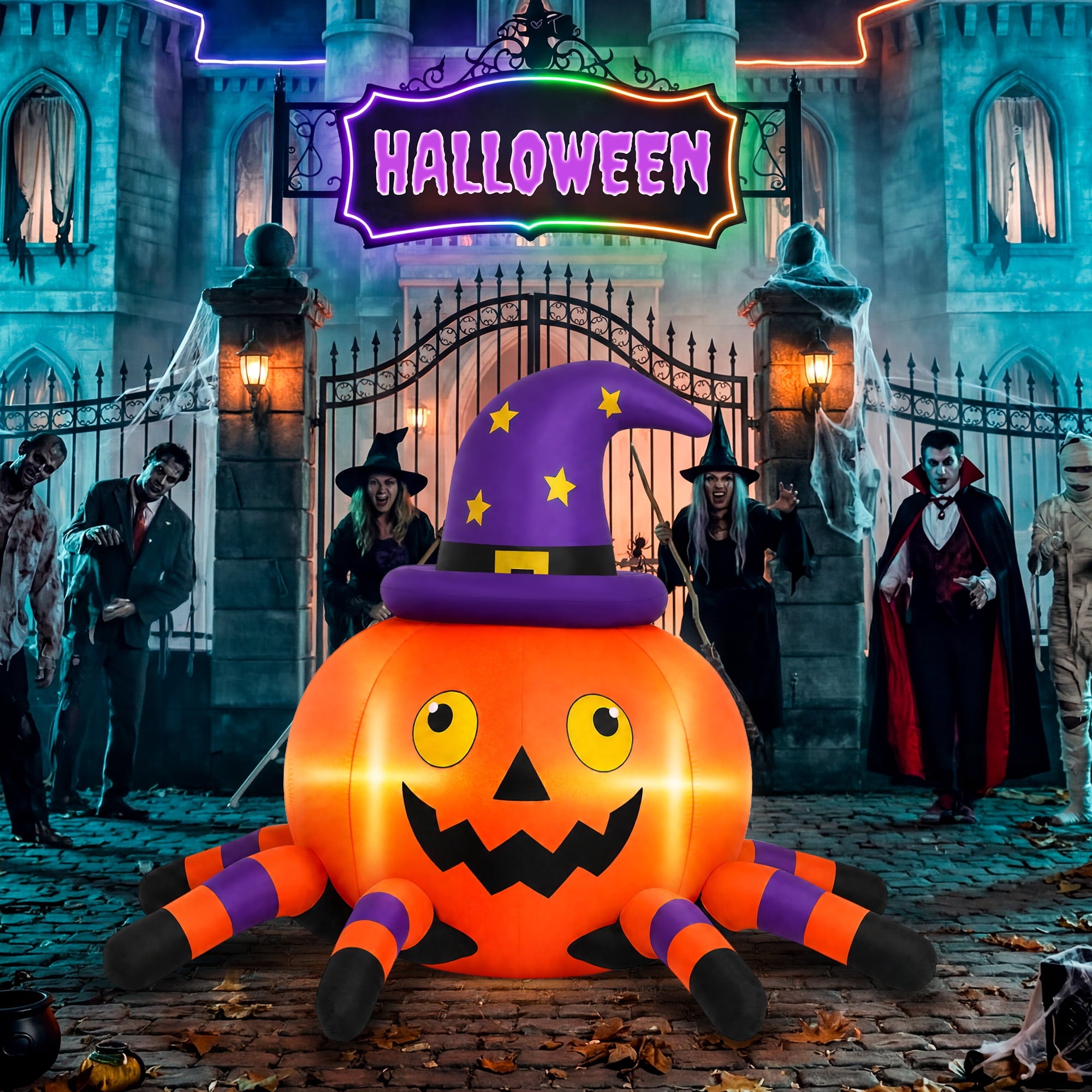 6.2FT Halloween Inflatable Decorations Pumpkin Spider with LED Lights, Halloween Blow Ups for Yard Party