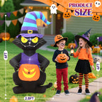Toiyjofe 6ft Halloween Inflatable Black Cat with Jack-o'-Lantern & LED Lights, Trick-or-Treat Yard Decoration with Witch Hat for Outdoor Lawn & Porch