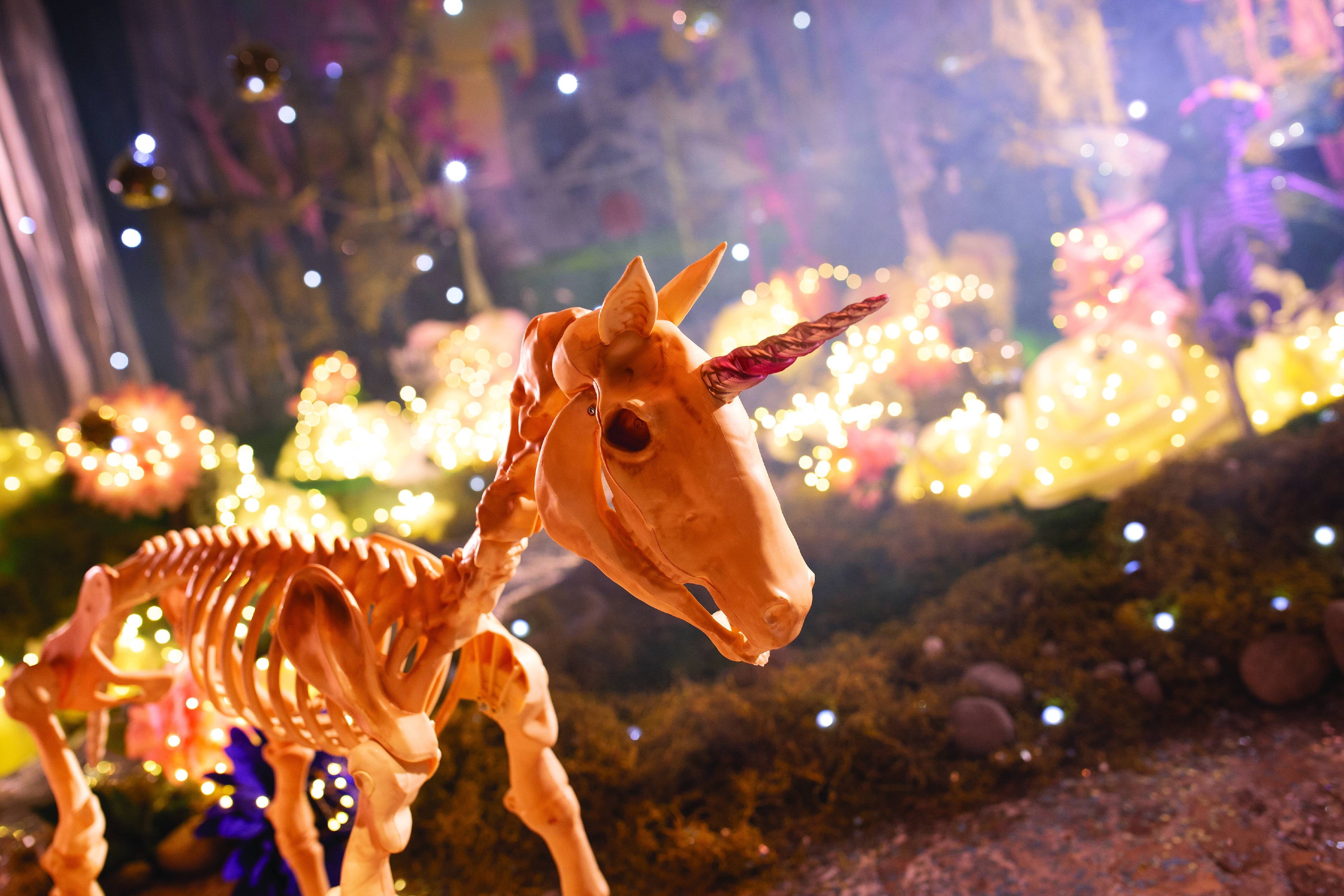 Fun Express White Unicorn Skeleton Outdoor Decor, Halloween Macabre Design