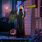6FT Halloween Animatronic Witch Standing Outdoor Halloween Decoration w/ Red Eyes,Scary Sounds