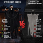 Halloween Grim Reaper 6ft Hanging Ghost Skeleton Decorations, Spooky Halloween Decor for Yard Haunted House Party Outdoor
