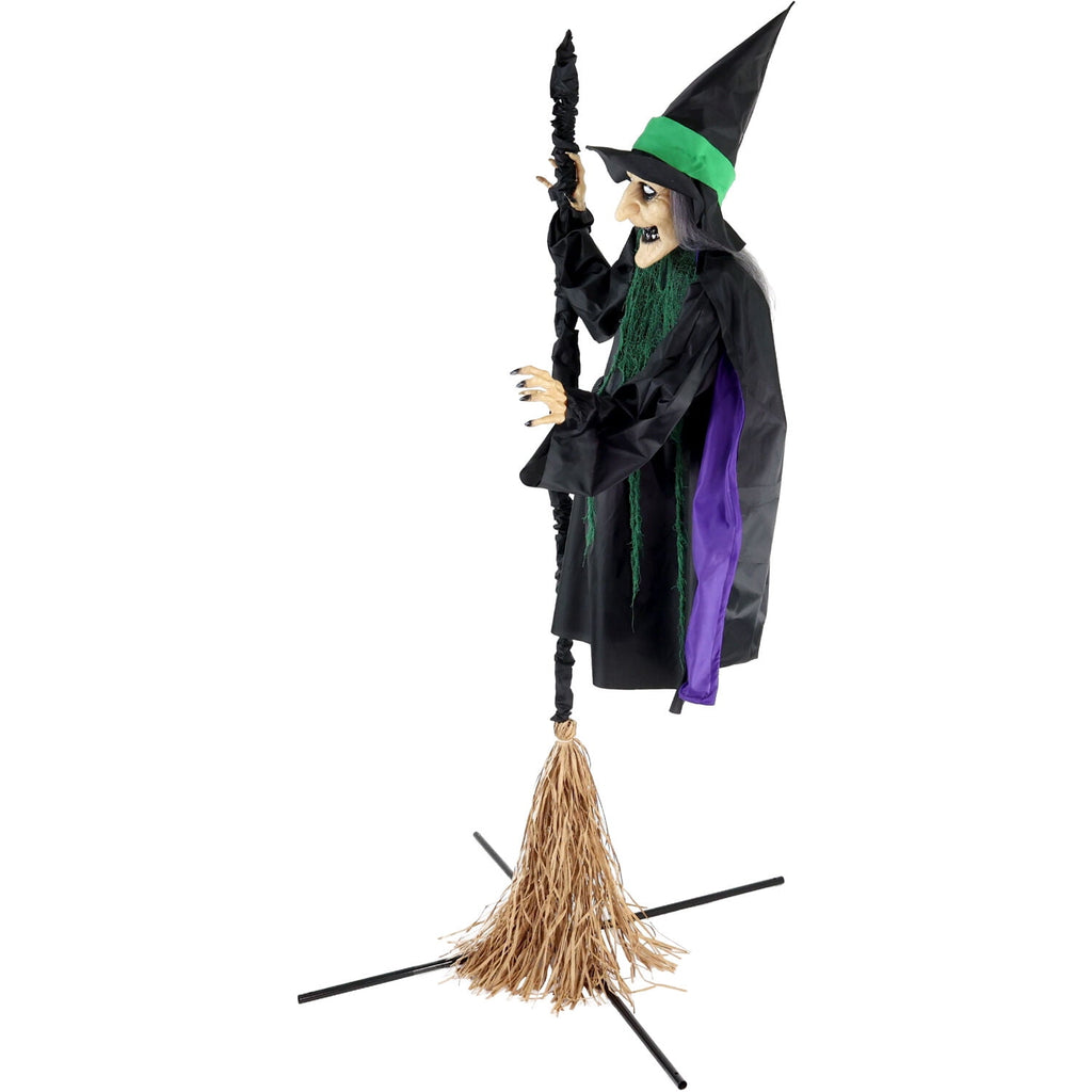6 ft Touch-Activated Mounted Flying Witch Halloween Animatronic, HHWITCH-52FLS