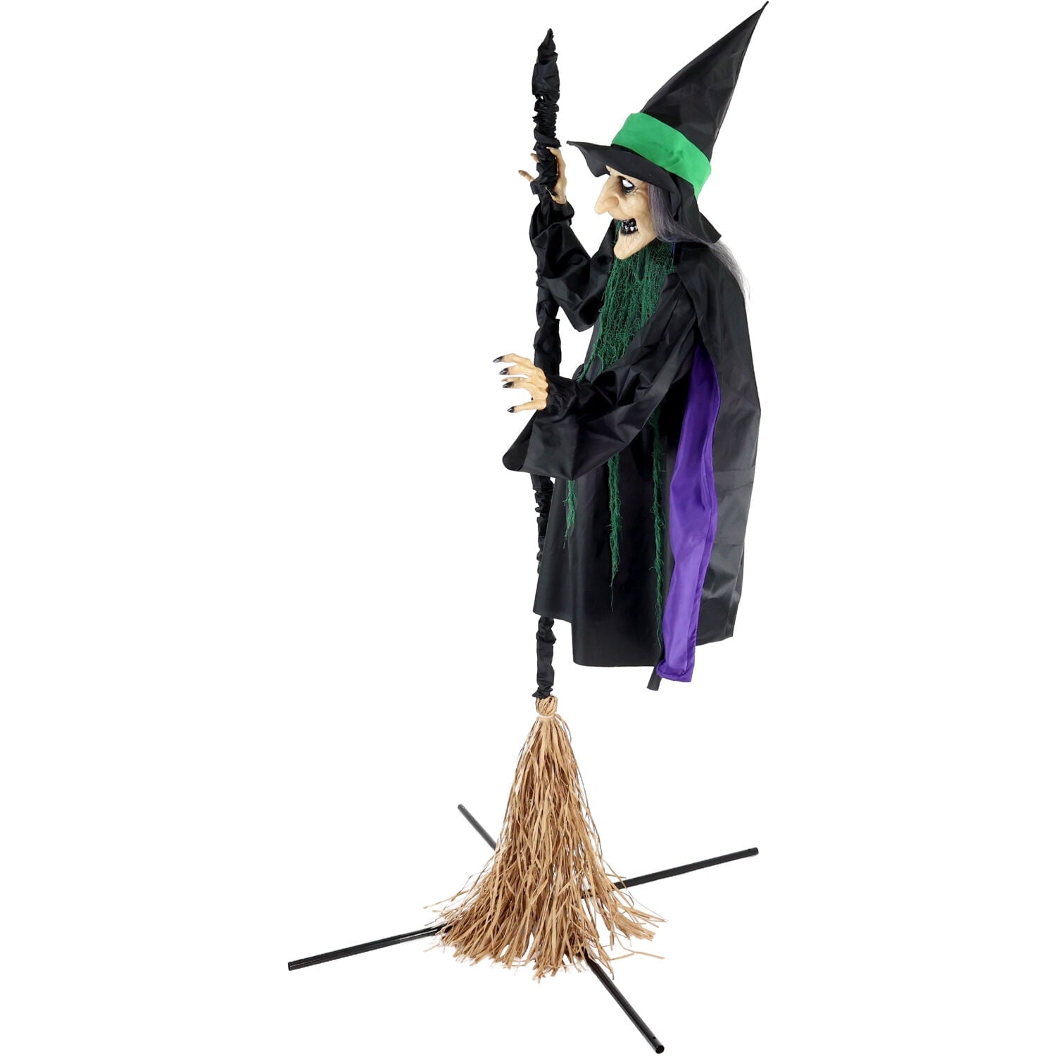 6 ft Touch-Activated Mounted Flying Witch Halloween Animatronic, HHWITCH-52FLS