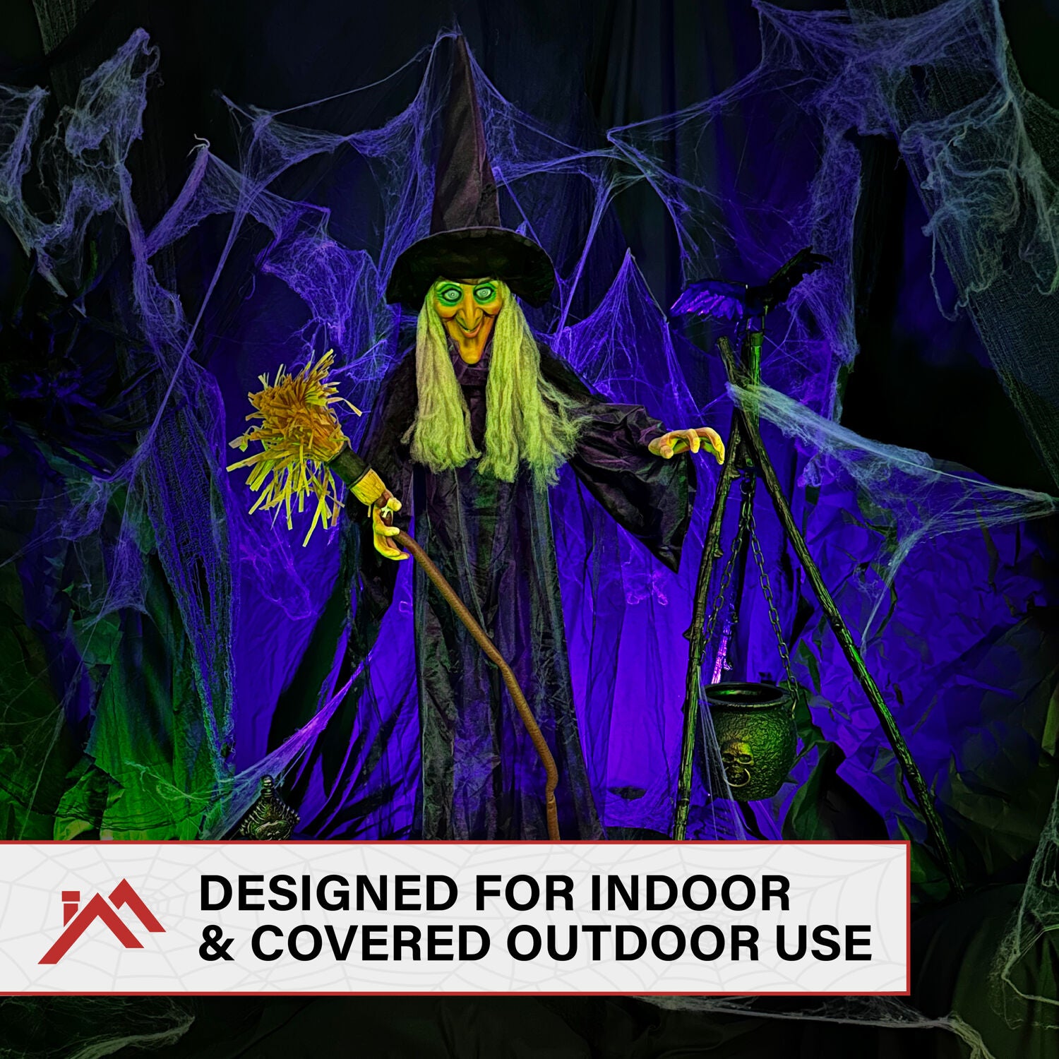 Life-Size Animated Talking Witch w/ Broomstick, 6 ft Halloween Decoration, HHWITCH-5FLSA