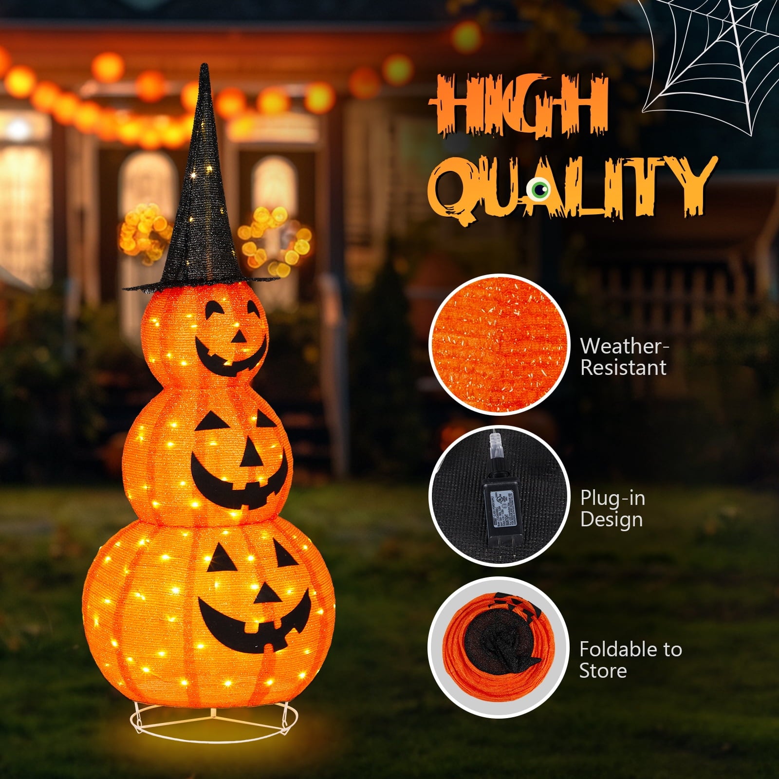 5'' Halloween Outdoor Decor, Halloween Pumpkins Lighted Pumpkins, Halloween Yard Decoration for Party