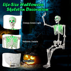 Costway 5.5 FT Poseable Halloween Skeleton Life-Size Decoration with Built-in Lights Green