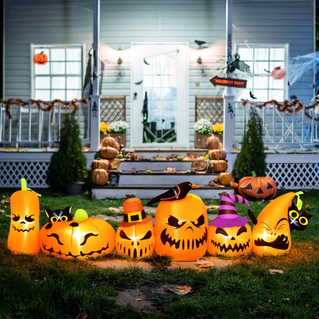 7 Ft Halloween Inflatables Pumpkin Outdoor Decoration Build-in LED Lights Blow Up for Outdoor, Yard, Indoor, Grden, Lawn Decoration, Orange