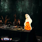 PMU Halloween Light-Up Ghost Pumpkin Trick or Treat Blow Mold Decorations - Perfect for Halloween, Home, Lawn, Yard, Decor (Indoor and Outdoor)