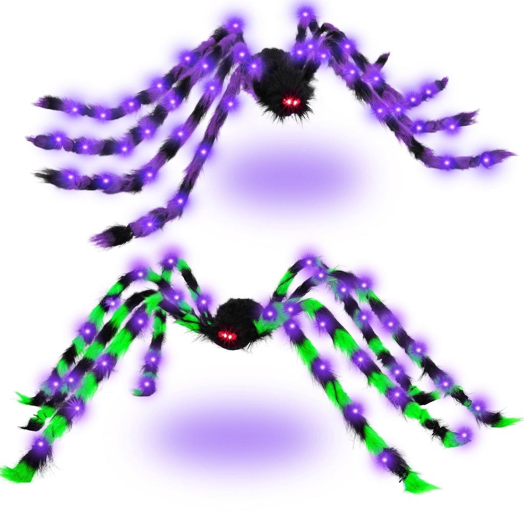 Halloween Decorations Outdoor, 5Ft Giant Spider Light Up Spider, 2 Pack Scary Large Halloween Spider Decor for Home Party Favor Yard Decor