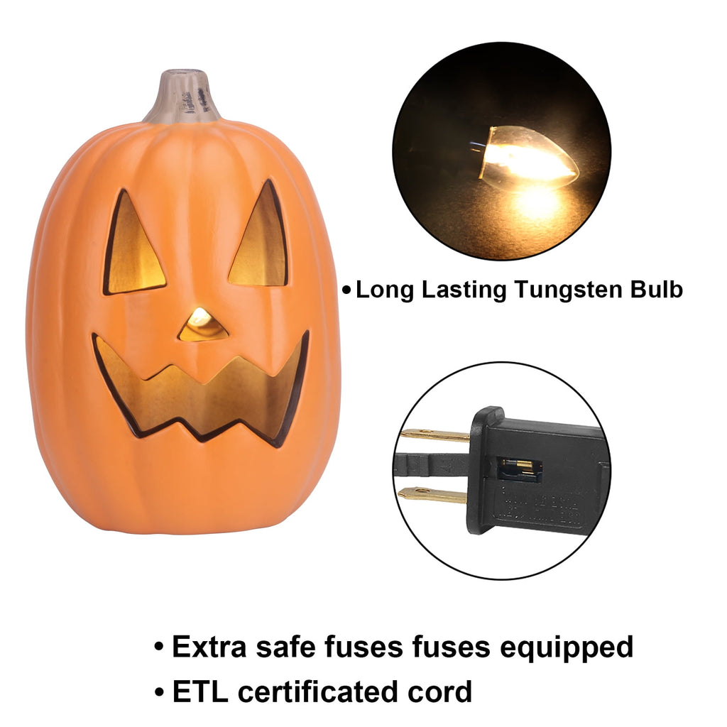 16in Pre-lit Halloween Pumpkin Jack O' Lantern with Bulbs for Porch, Front Door, Fireplace, Outdoor Decor
