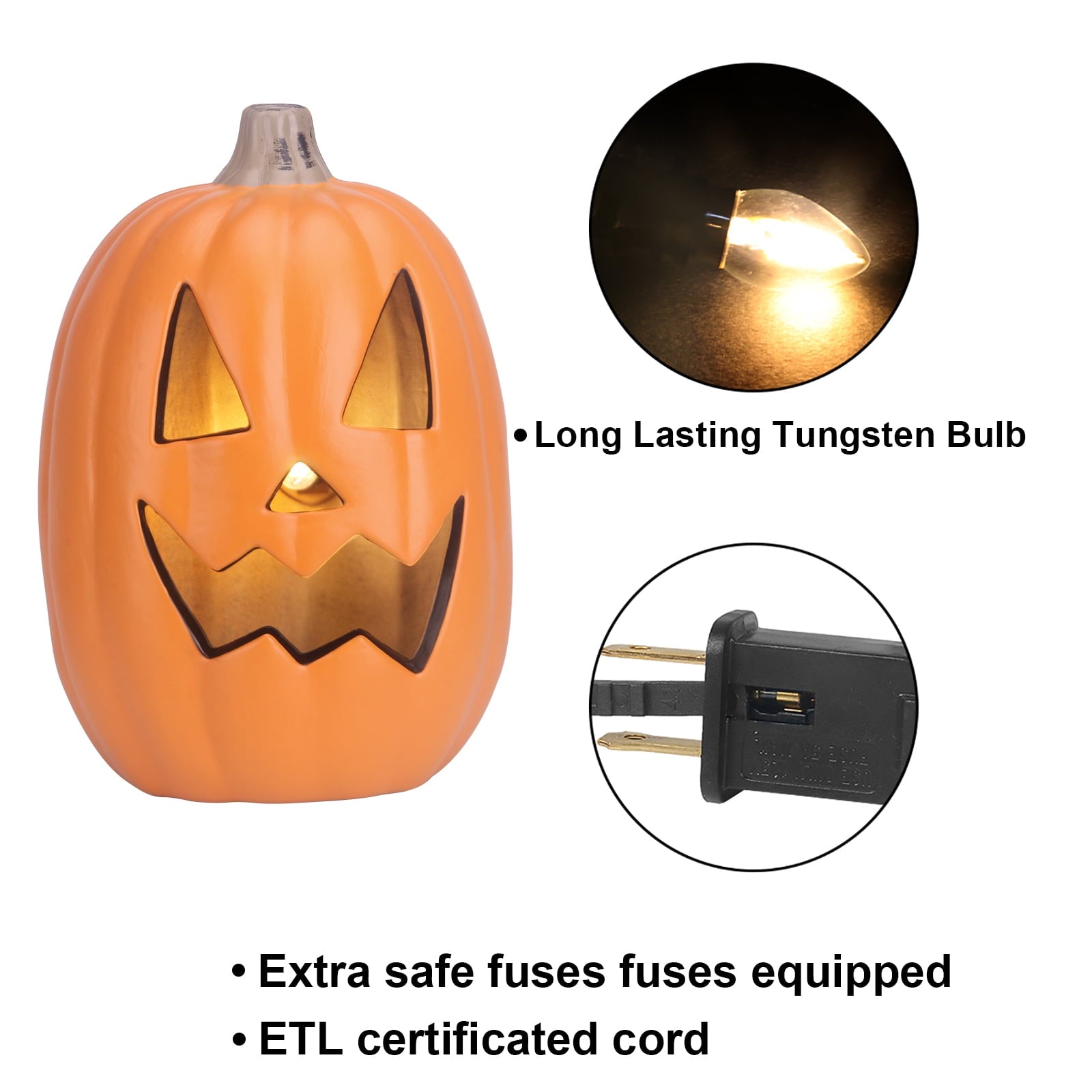 16in Pre-lit Halloween Pumpkin Jack O' Lantern with Bulbs for Porch, Front Door, Fireplace, Outdoor Decor