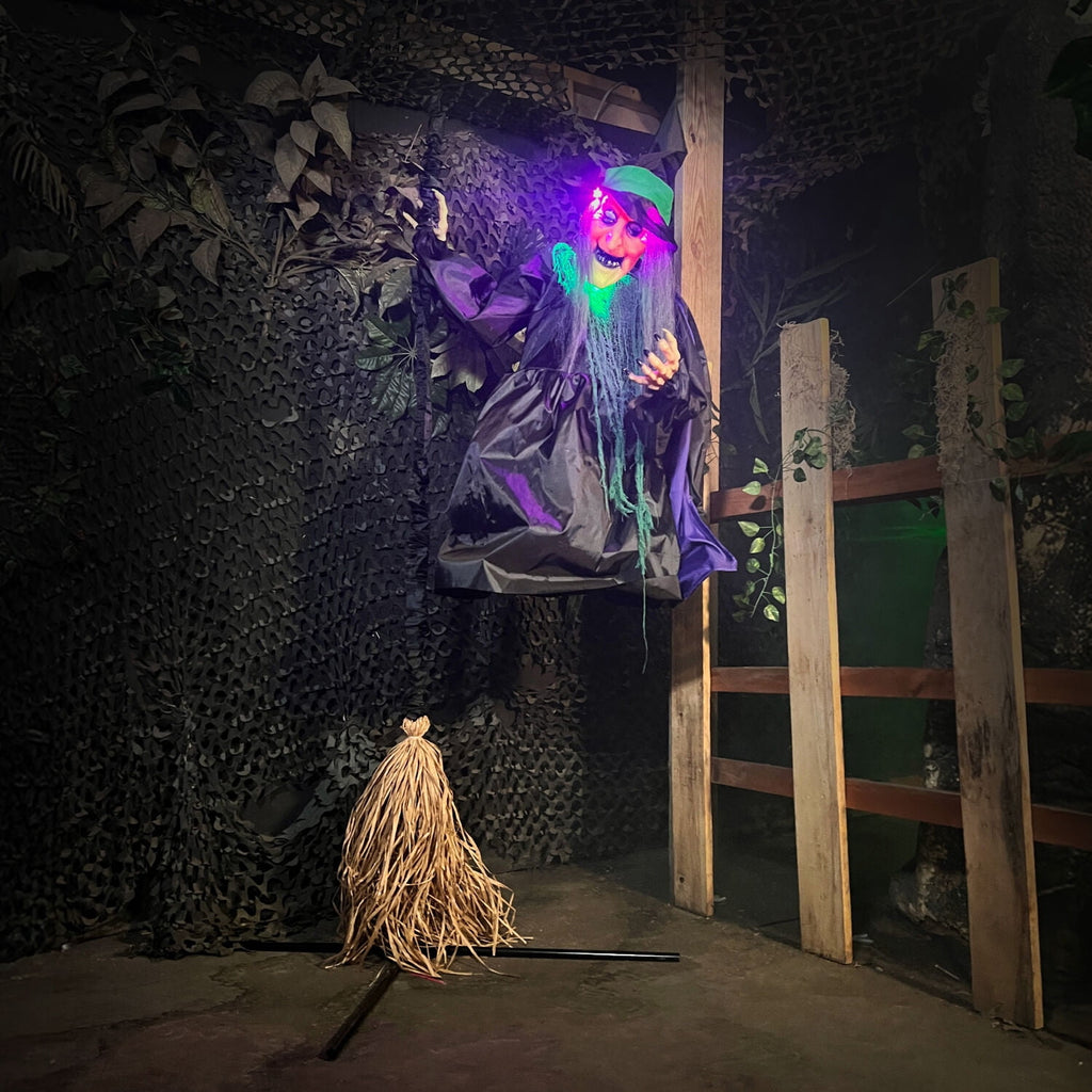 6 ft Touch-Activated Mounted Flying Witch Halloween Animatronic, HHWITCH-52FLS