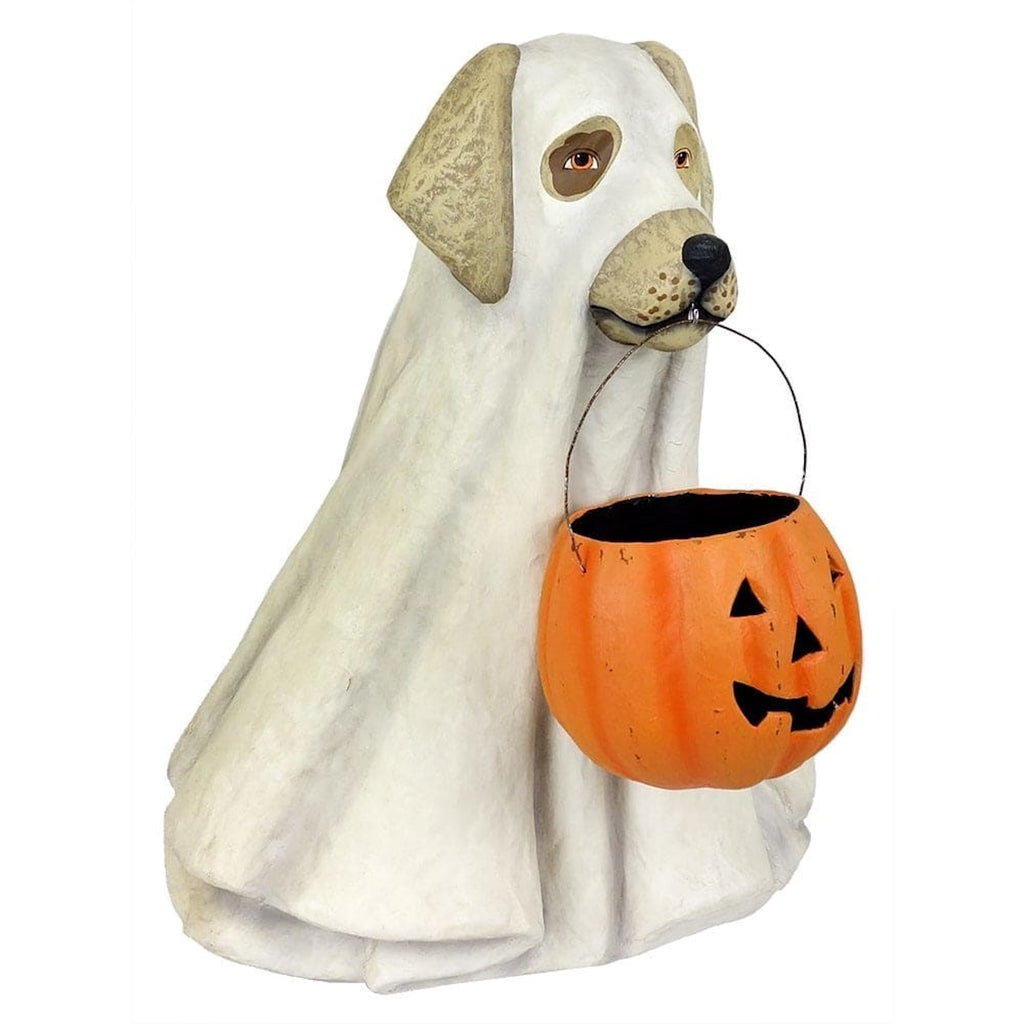 Bethany Lowe 19.5" Large Ghost Dog Candy Bowl Paper Mache Halloween Decoration Statue