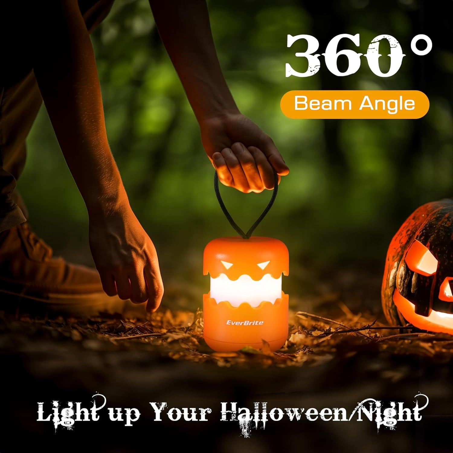 EverBrite 3-Pack Halloween Pumpkin Lantern, Collapsible Jack O Lantern Pumpkins with Lanyard, Halloween Party Favors, Light up Pumpkin Outdoor for Halloween Party Decoration, Battery Included
