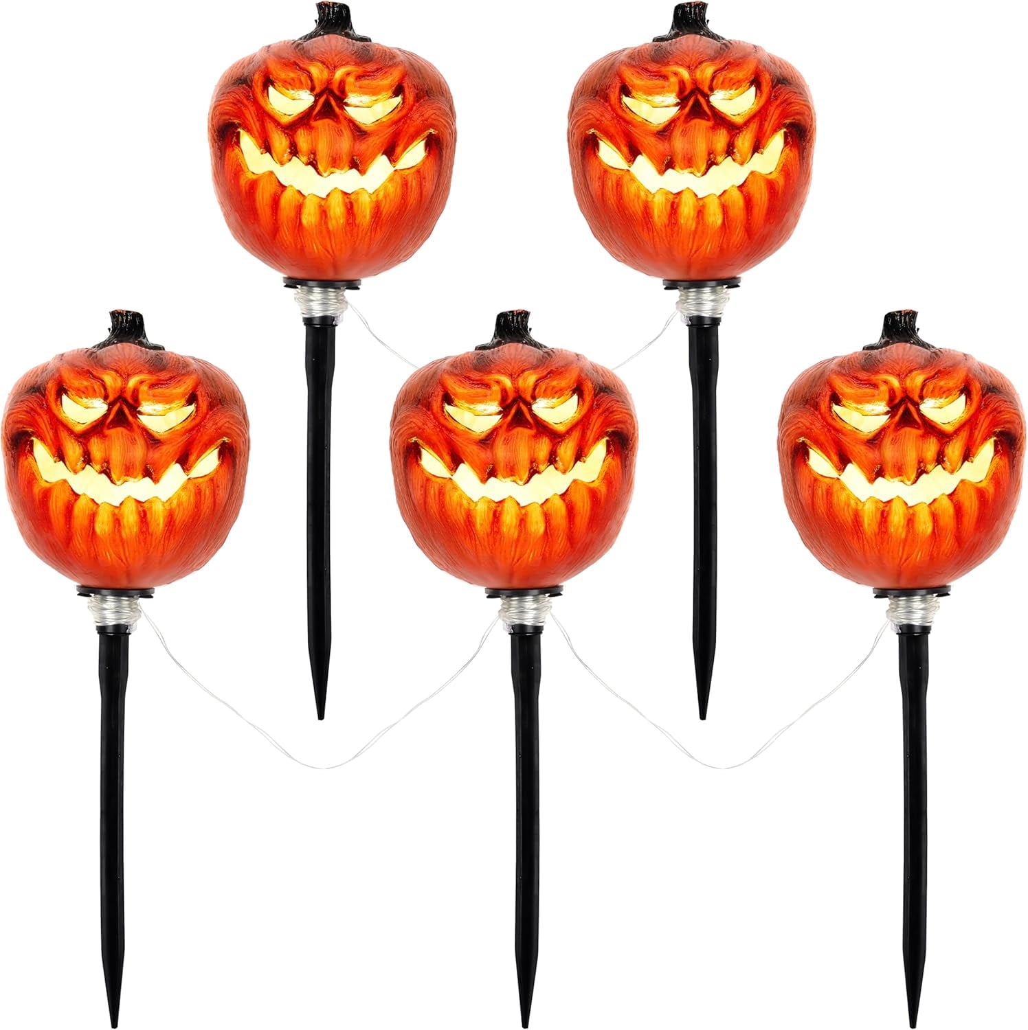3 Pack Halloween Decorations Lighted Pumpkin Pathway Lights Stakes,Outdoor Jack-O-Lantern Waterproof Decorations,Scary Halloween Party Props Outdoor Yard Decor