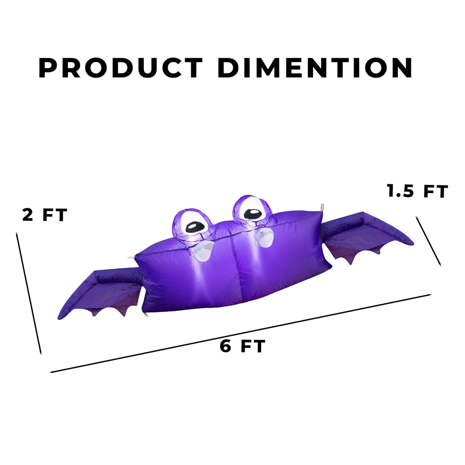 Zone Tech 6 FT Inflatable Bat Car Trunk Decor with Built-in LEDs, Blow Up Decoration for Halloween (1-Pack)