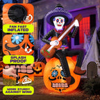 6FT Halloween Inflatable Outdoor Decoration, Day of the Dead Skull with Guitar, Blow Up Yard Decor