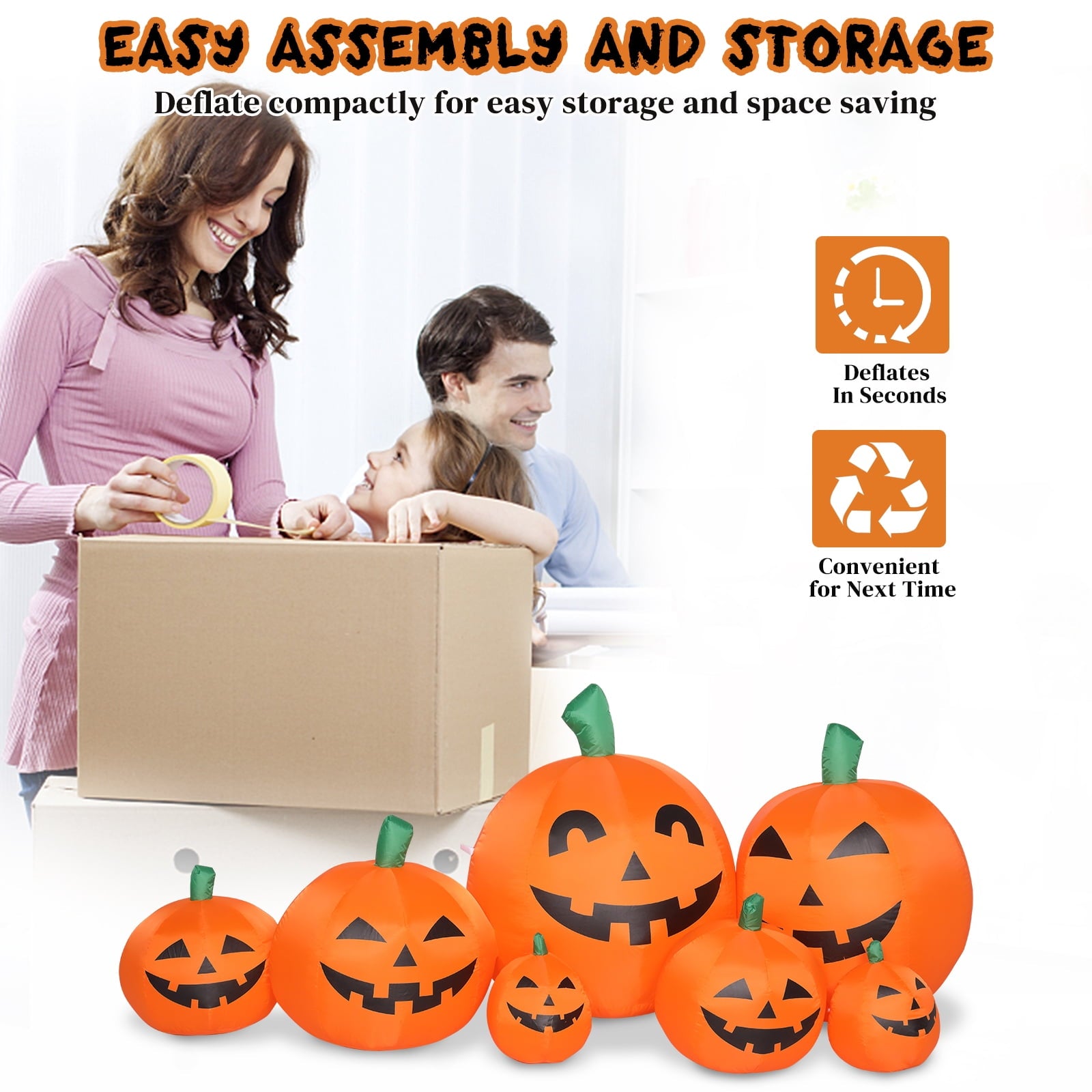 7 FT Halloween Inflatables Pumpkin, Halloween Decoration 7 Blow up Pumpkins w/ Build-in LEDs for Halloween Party
