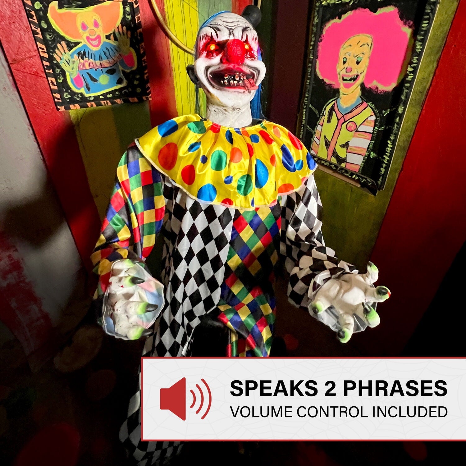 5.9 ft Voice & Sound-Sensor Clown on Tricycle Halloween Animatronic, HHTRIBKCLOWN-1FLSA