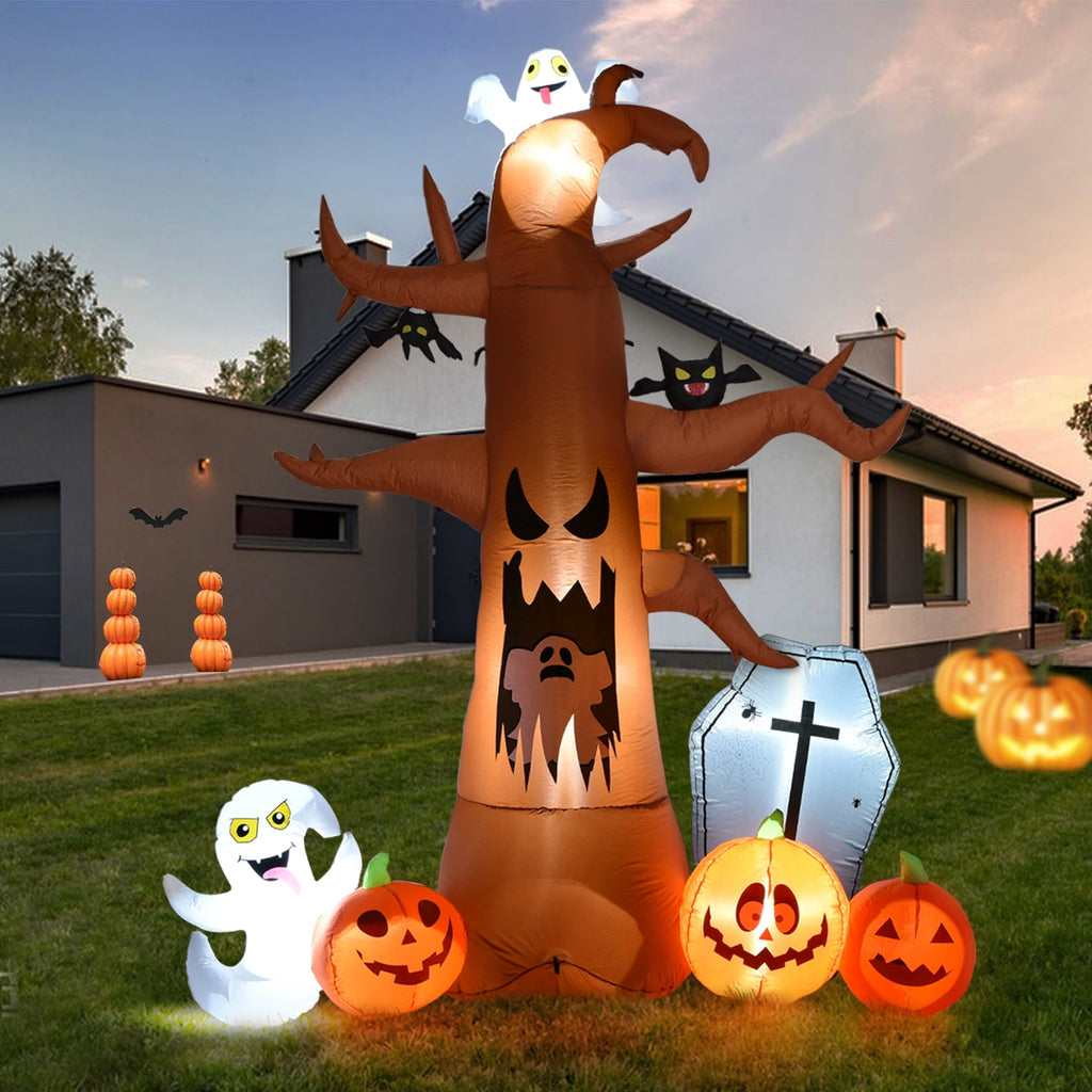 Coolmade 8 ft Halloween Inflatable Outdoor Dead Tree with Ghosts Pumpkins Tombstone Bat, Halloween Blow Up Yard Decorations Clearance with Build-in LED Lights for Holiday Party Lawn Yard Garden