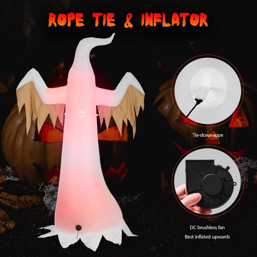 VIVOHOME 8ft Height Halloween Inflatable White Ghost with Red Rotating Led Lights Blow up Outdoor Lawn Yard Decoration