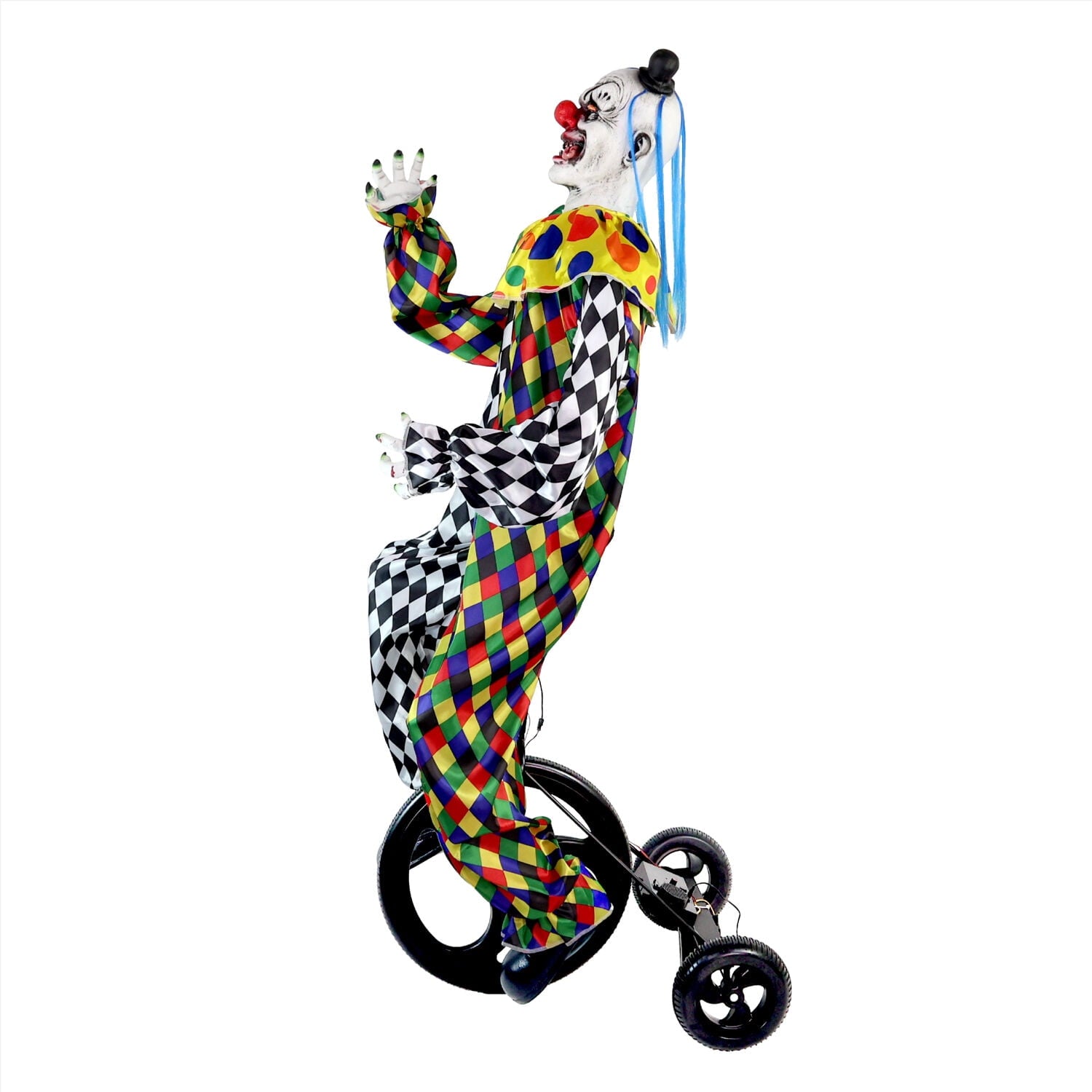5.9 ft Voice & Sound-Sensor Clown on Tricycle Halloween Animatronic, HHTRIBKCLOWN-1FLSA