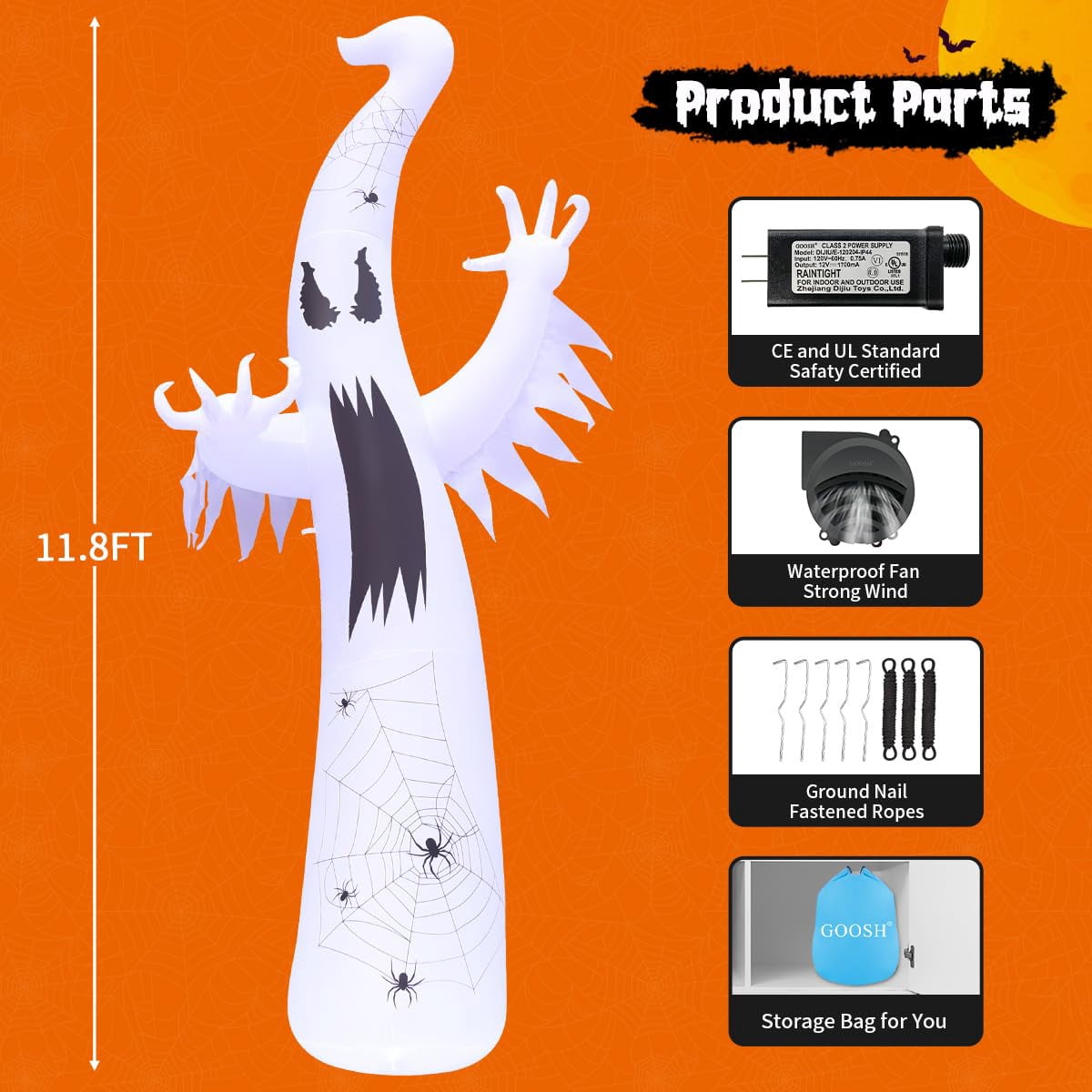 Halloween Inflatable 11.8 FT Inflatable Halloween Ghost, Inflatable Halloween Ghost Scary Blow Up Ghost with LED Lights, Outdoor Halloween Decorations Clearance for Halloween/Holiday/Party