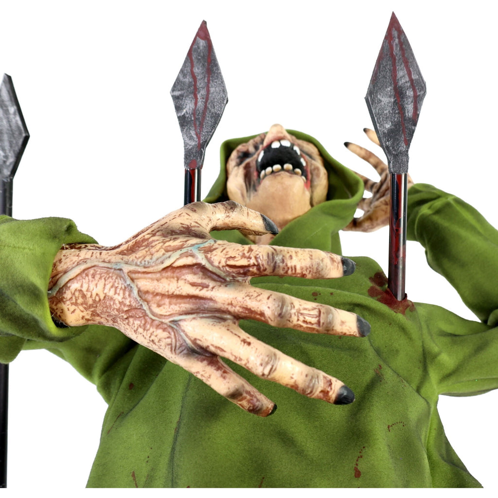 4.4 ft Voice-Sensor Impaled Zombie Halloween Animatronic, HHIMPZOMB-1FLSA