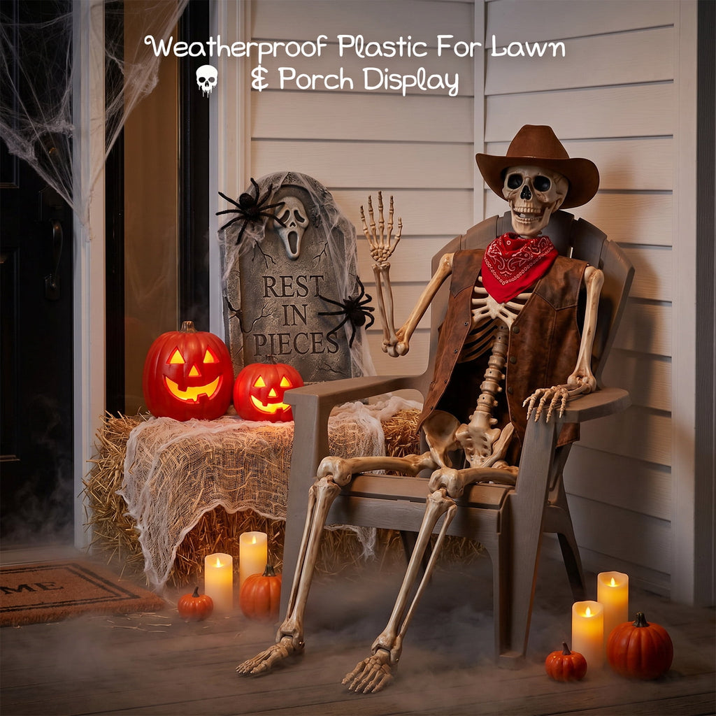 5.4ft Halloween Skeleton Decorations, Weathered Posable Skeleton Decor for Halloween Decorations Outdoor Indoor