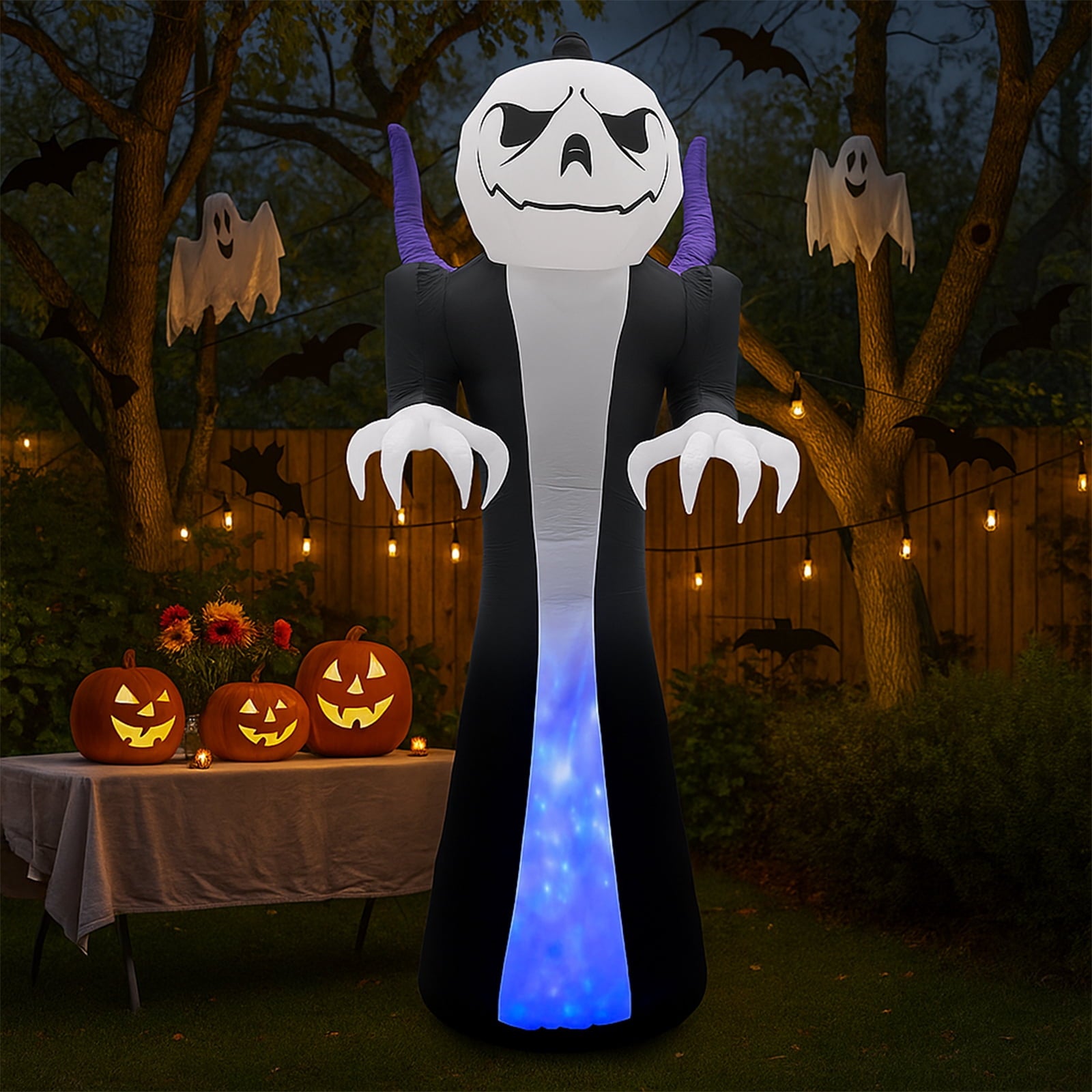 12 FT Halloween Inflatables Ghost Outdoor Halloween Decoration w/ Pumpkins Head